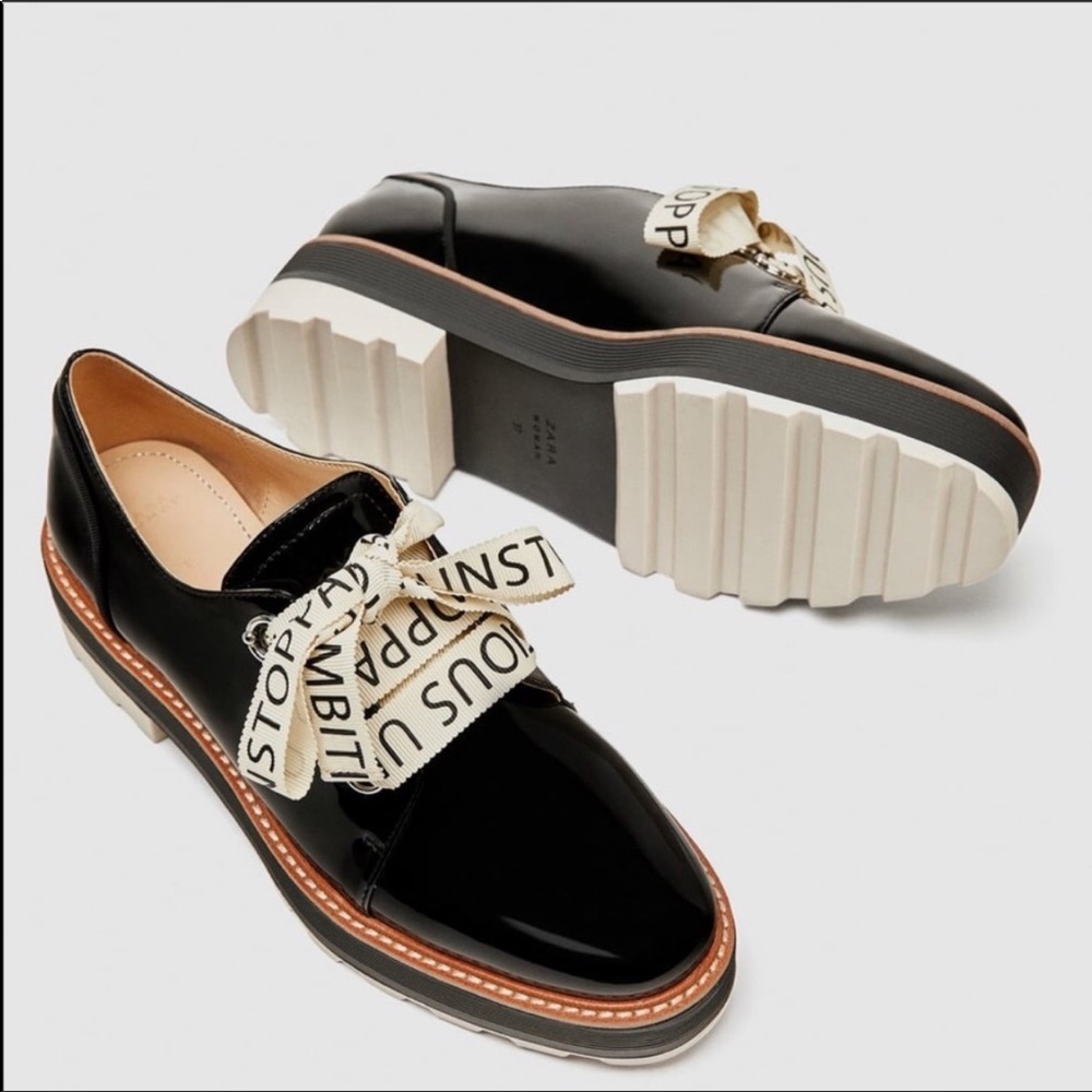 Zara Faux Patent Leather Brogue Platform Sneakers